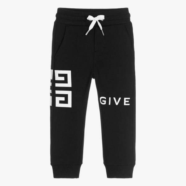 Boys Black Logo Cotton Trousers Cheap