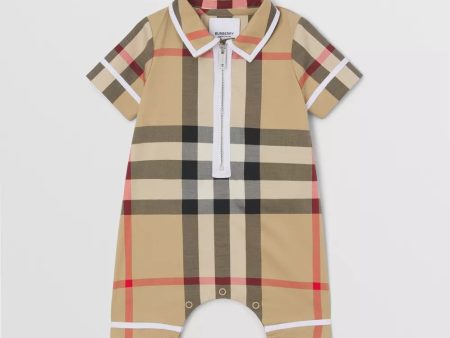 Baby Boys & Girls Beige Check Babysuit Online Hot Sale