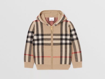 Boys & Girls Beige Check Wool Knit Zip-Up Top Hot on Sale