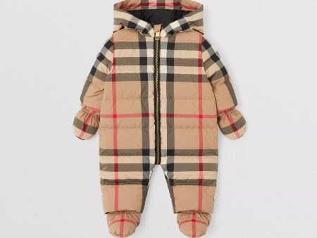 Baby Boys & Girls Beige Check Padded Down Babysuit Supply