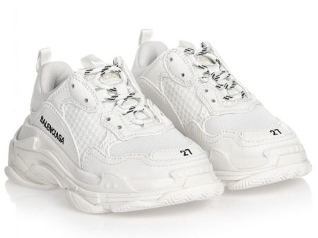 Boys & Girls White Triple S Logo Shoes Online Sale