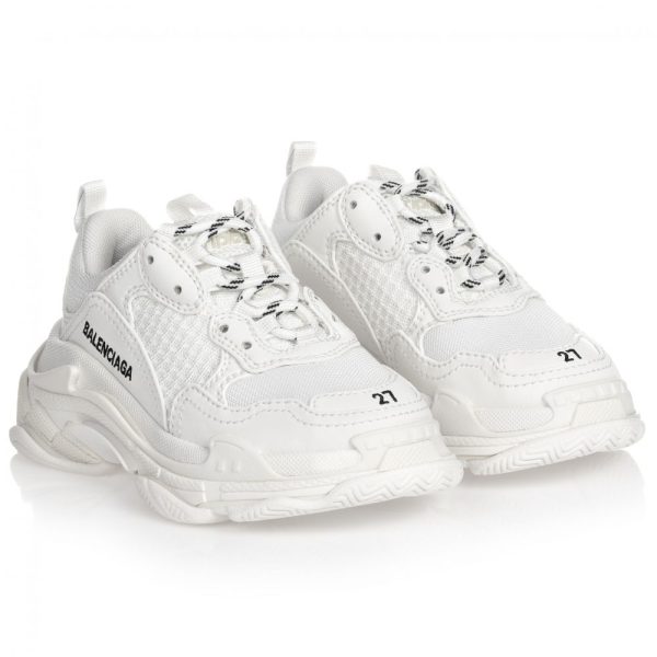 Boys & Girls White Triple S Logo Shoes Online Sale