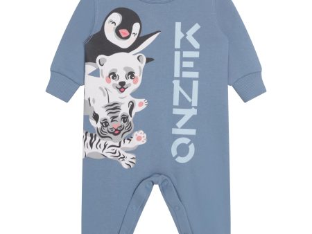 Baby Boys Blue Printed Cotton Babysuit Sale