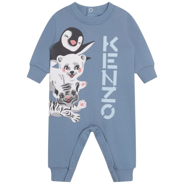 Baby Boys Blue Printed Cotton Babysuit Sale