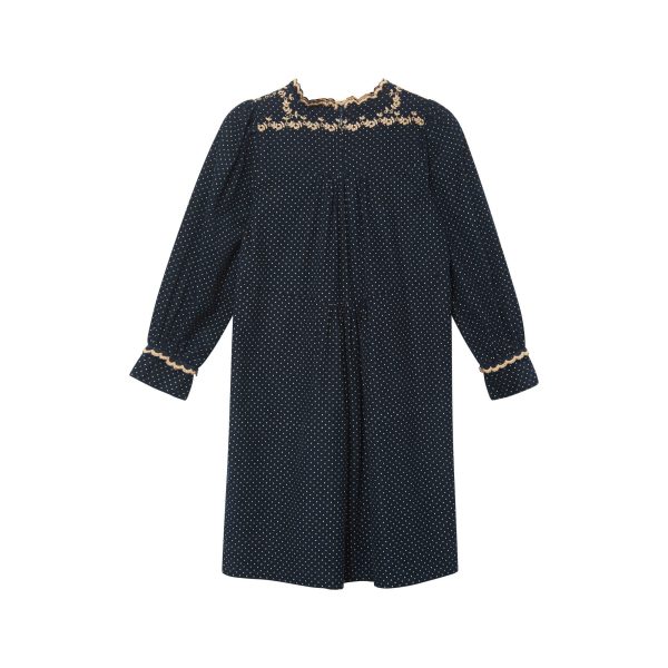 Girls Navy Dots Embroidered Dress Online Sale