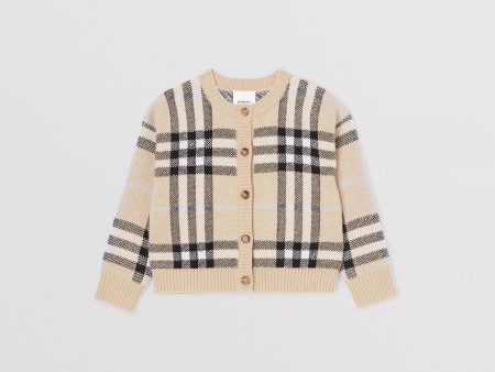 Girls Pale Sand Check Wool Cardigan Online Hot Sale