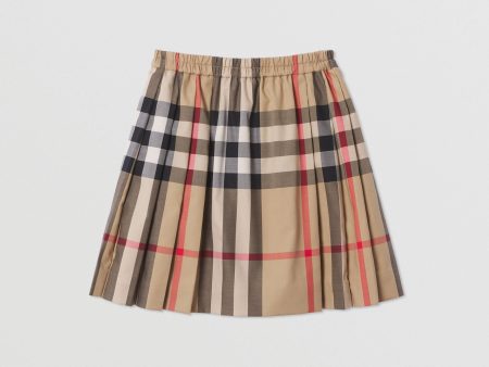 Girls Beige Check Cotton Skirt Online now