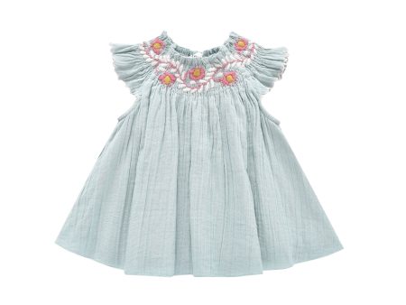 Baby Girls Blue Floral Cotton Dress Cheap