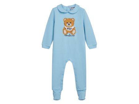 Baby Boys & Girls Blue Logo Cotton Babysuit For Discount