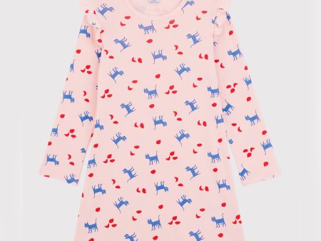 Girls Pink Cotton Cat Nightgown Cheap