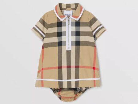 Baby Girls Beige Check Cotton Dress Set Cheap