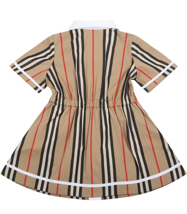 Baby Girls Beige Stripe Cotton Dress Cheap