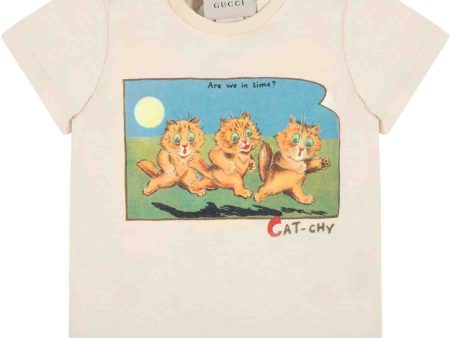 Baby Boys & Girls Beige Cat Printed T-Shirt Fashion