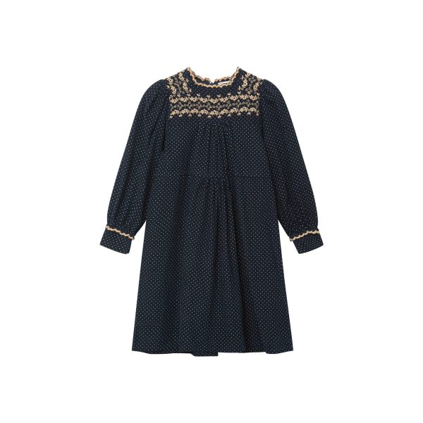 Girls Navy Dots Embroidered Dress Online Sale