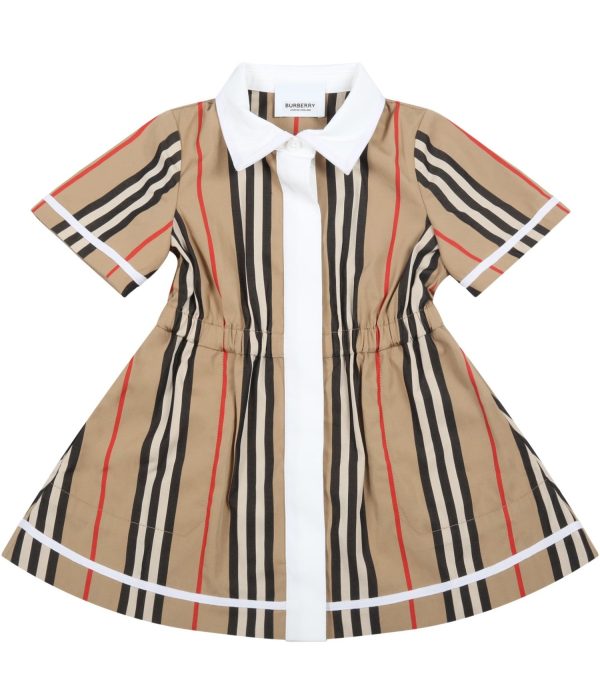 Baby Girls Beige Stripe Cotton Dress Cheap