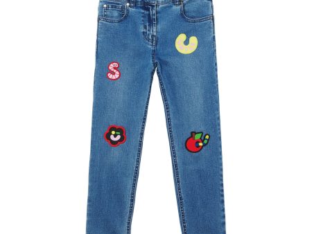 Girls Blue Denim Trousers on Sale