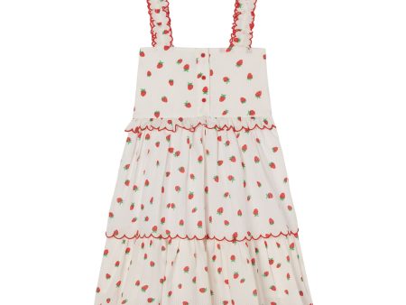 Girls White Strawberry Cotton Dress Supply